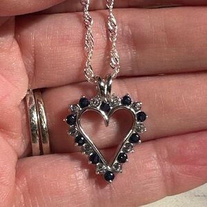 Heart Halo Pendant Necklace with Blue Stones - Women Jewelry